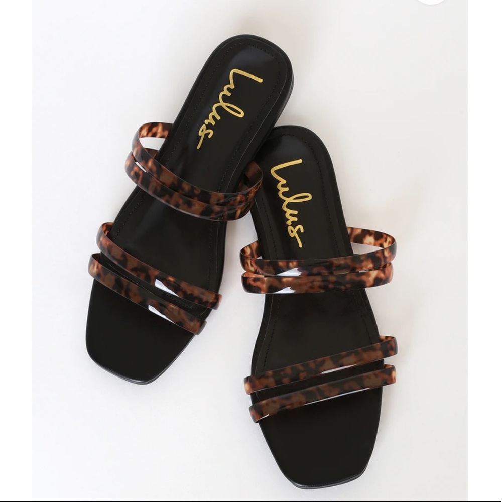 Lulus Kazzie Black and Tortoise Vinyl Slide Sandals summer shoes
